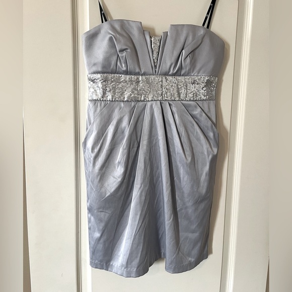 LOVE Brand Silver Sequin Satin Cocktail Dress Juniors Size 7 - Picture 1 of 14
